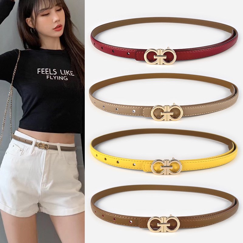 Luxury Genuine Leather Colorful Belts Retro Classic Buckle Thin Cowhide Waist Belt Decoration Jeans