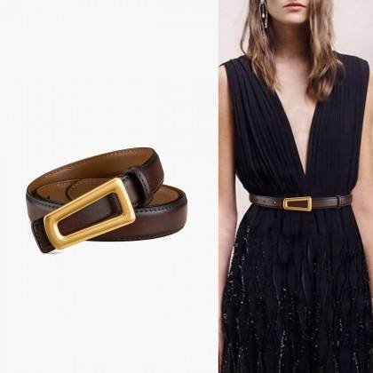 Women's Casual Style Thin PU Leather Belt Wholesale Explosion-Style Double C Triumph Buckle Fashionable Accessory