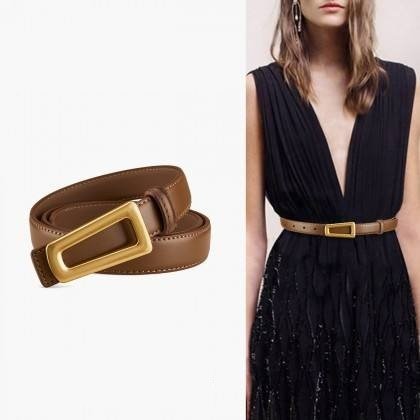 Women's Casual Style Thin PU Leather Belt Wholesale Explosion-Style Double C Triumph Buckle Fashionable Accessory