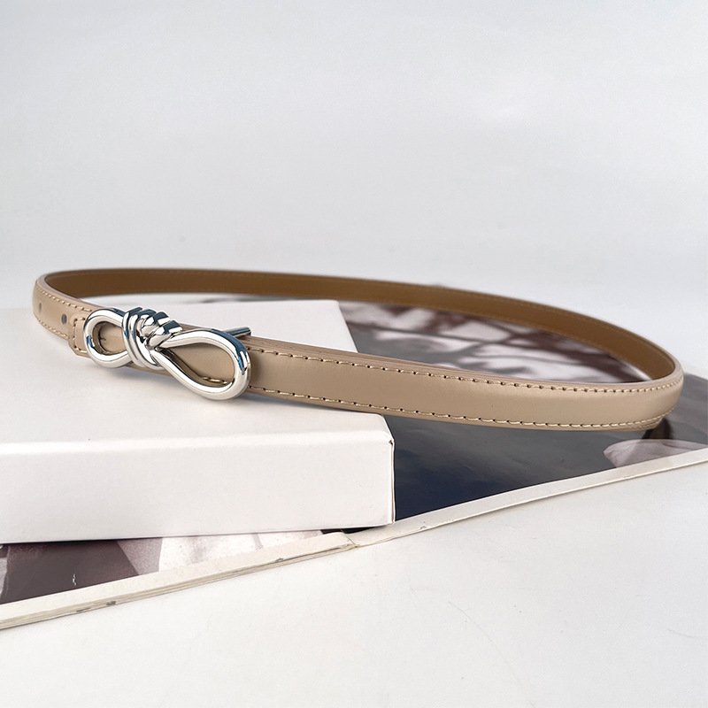 Newest Designs Genuine Leather Colorful Belts Retro Silver Bow Buckle Thin Female Cowhide Waist Belt Decoration Jeans