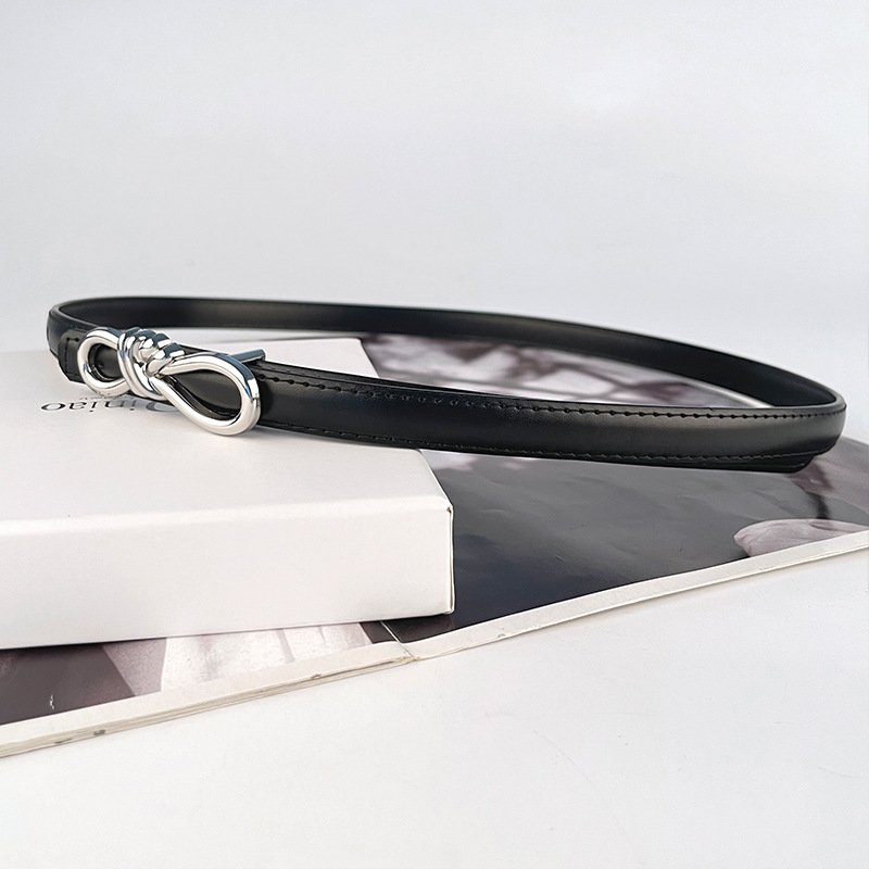 Newest Designs Genuine Leather Colorful Belts Retro Silver Bow Buckle Thin Female Cowhide Waist Belt Decoration Jeans