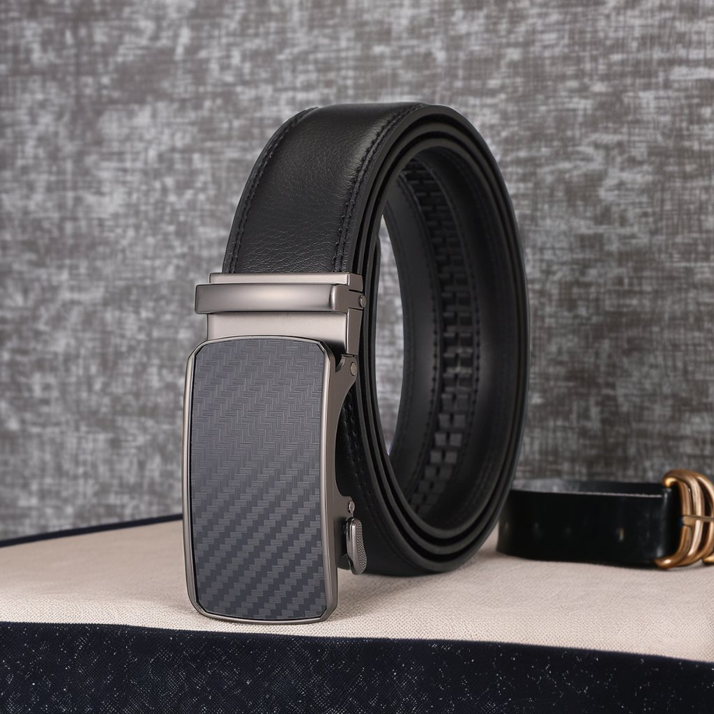Men's Genuine Cowhide Leather Belt New Adjustable Leisure Automatic Buckle Reversible Business/Casual Ratchet Design Custom