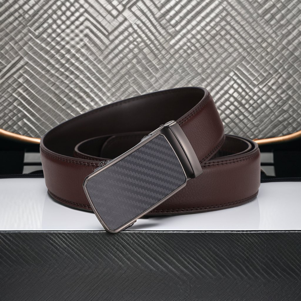 Men's Genuine Cowhide Leather Belt New Adjustable Leisure Automatic Buckle Reversible Business/Casual Ratchet Design Custom