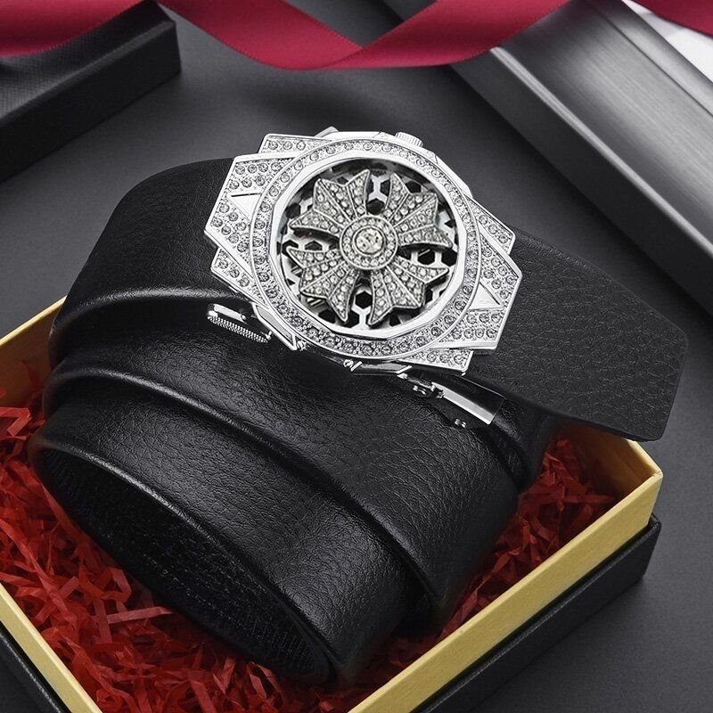 Men's genuine leather belt automatic buckle belt, cowhide belt, simple fashion waistband