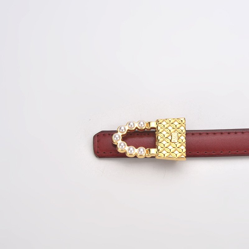 Newest Designs Pearl Lock Buckle Cowhide Leather Belt Female Elegant Genuine Leather Colorful Waist Belt Decorative Jeans