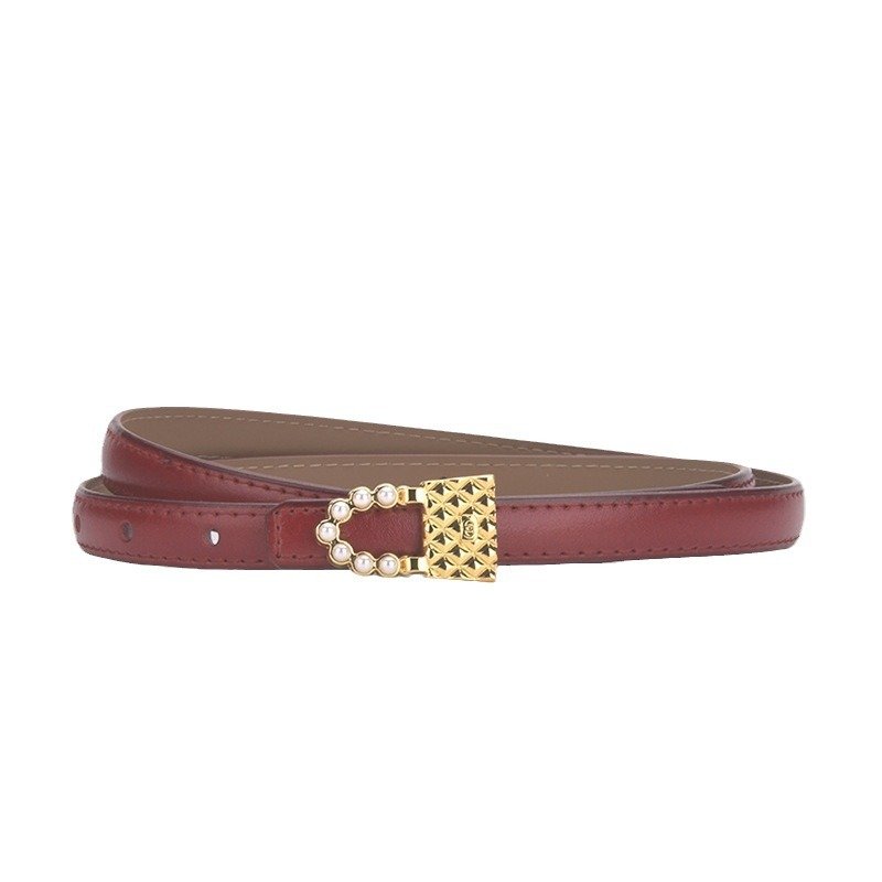 Newest Designs Pearl Lock Buckle Cowhide Leather Belt Female Elegant Genuine Leather Colorful Waist Belt Decorative Jeans