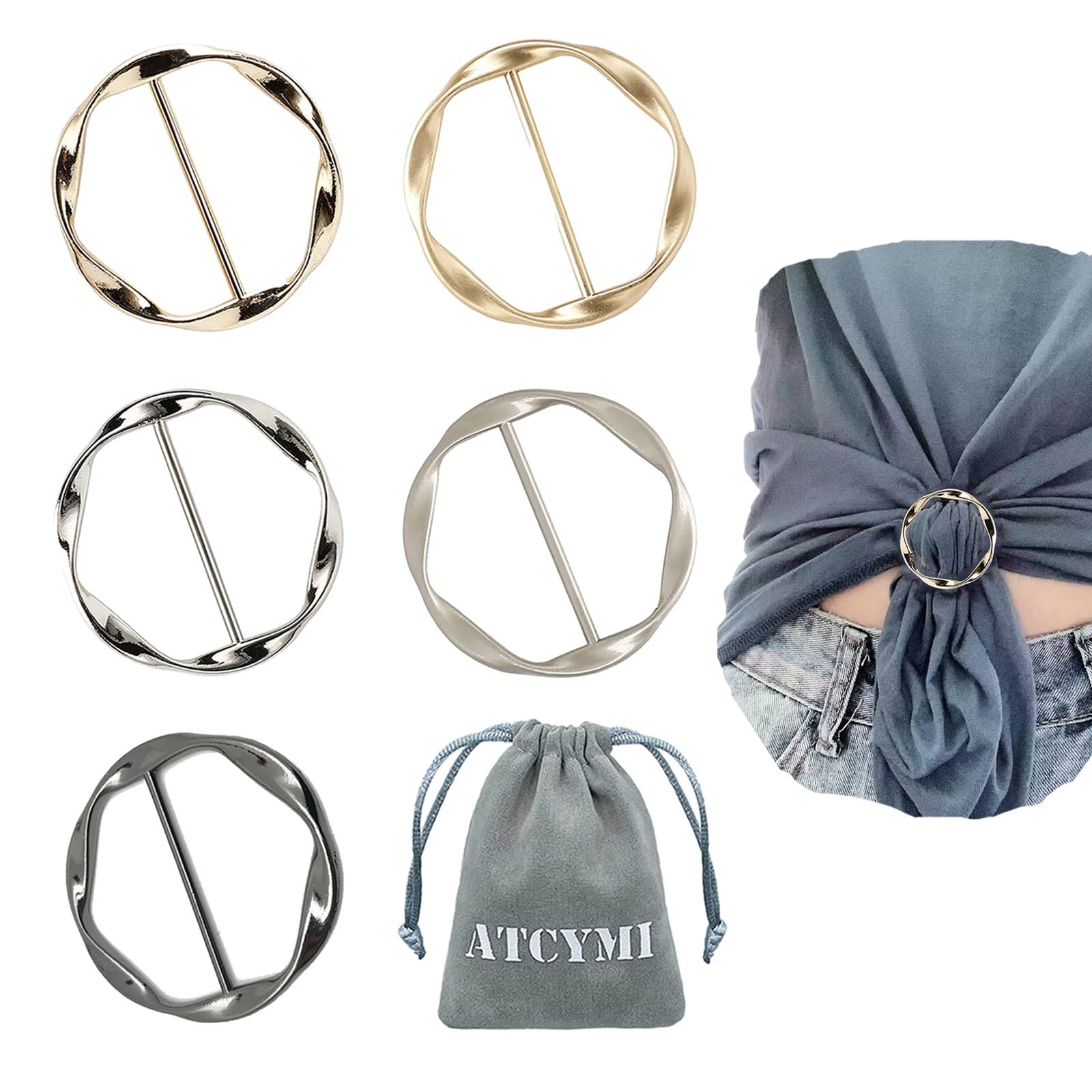 T-shirt Tie Clips Buckle Women Fashion Metal Round Circle Clothing Ring Wrap Holder Silk Scarf Ring Clip Buckle