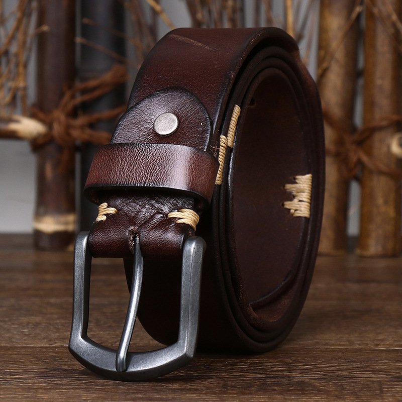 new handmade vintage made old cowhide belt men's leather needle buckle personality trend denim belt