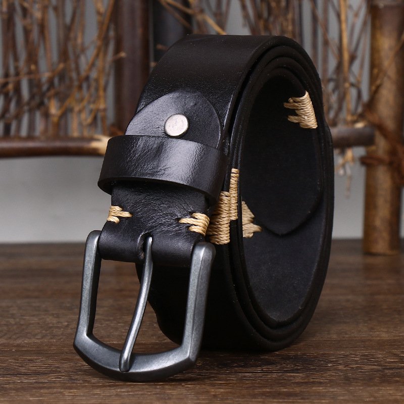 new handmade vintage made old cowhide belt men's leather needle buckle personality trend denim belt