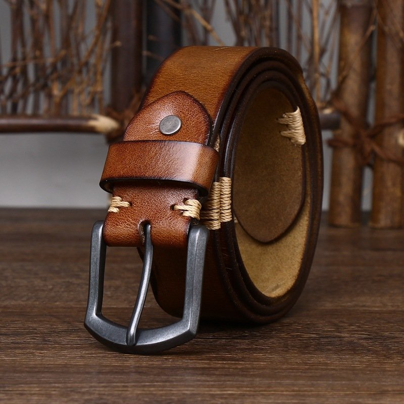 new handmade vintage made old cowhide belt men's leather needle buckle personality trend denim belt
