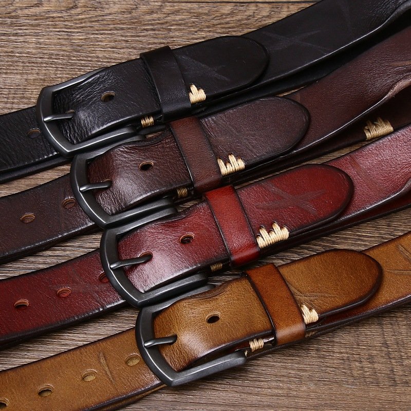 new handmade vintage made old cowhide belt men's leather needle buckle personality trend denim belt