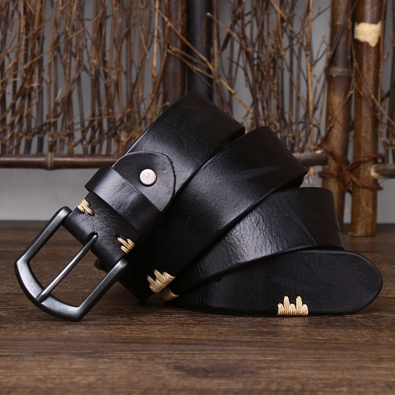 new handmade vintage made old cowhide belt men's leather needle buckle personality trend denim belt