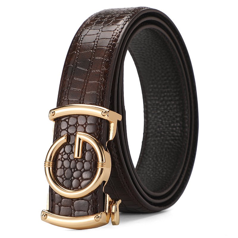 New Luxury Men's Crocodile Design Automatic G Buckle Business Casual Genuine Cowhide Leather Belt Fashionable