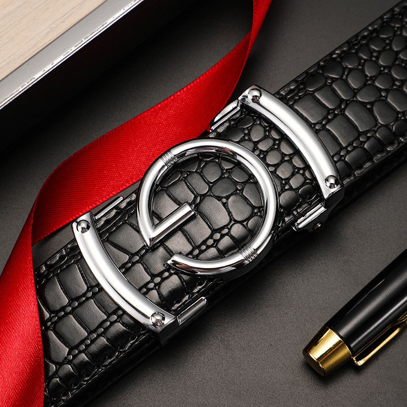 New Luxury Men's Crocodile Design Automatic G Buckle Business Casual Genuine Cowhide Leather Belt Fashionable