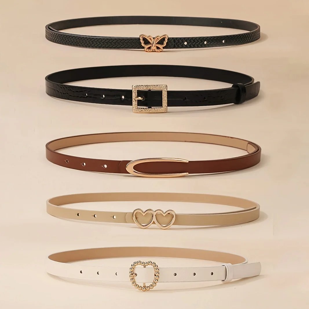 women's belt with metal decorative buckle, fashionable and versatile small belt