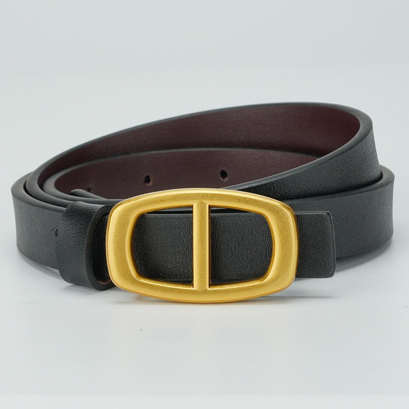 2024 New Women's Genuine PU Leather Belts with Smooth Gold Alloy Buckle Casual & Business Styles Genuine Accessory