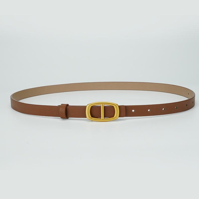2024 New Women's Genuine PU Leather Belts with Smooth Gold Alloy Buckle Casual & Business Styles Genuine Accessory