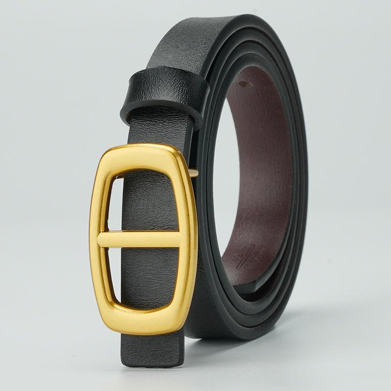2024 New Women's Genuine PU Leather Belts with Smooth Gold Alloy Buckle Casual & Business Styles Genuine Accessory