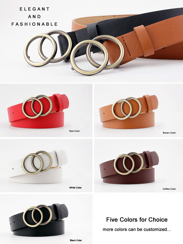 Wholesale Double Ring Fancy Fashion Dress Waist Belt for Women Red Black Brown Leapord Faux PU Leather with buckle style Jeans