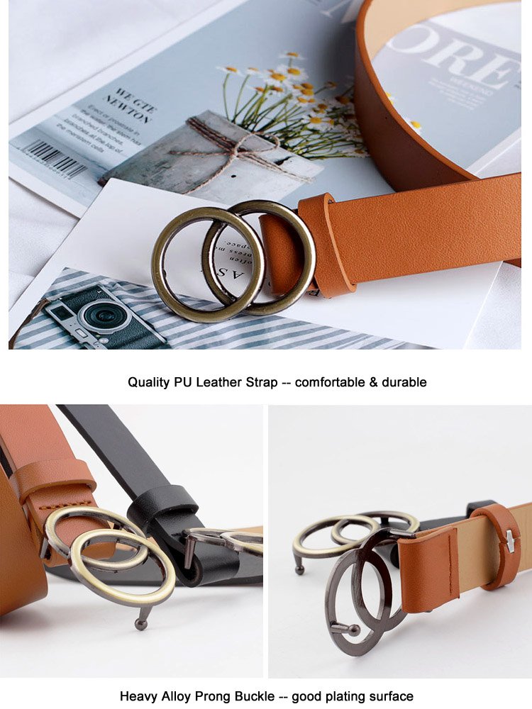 Wholesale Double Ring Fancy Fashion Dress Waist Belt for Women Red Black Brown Leapord Faux PU Leather with buckle style Jeans