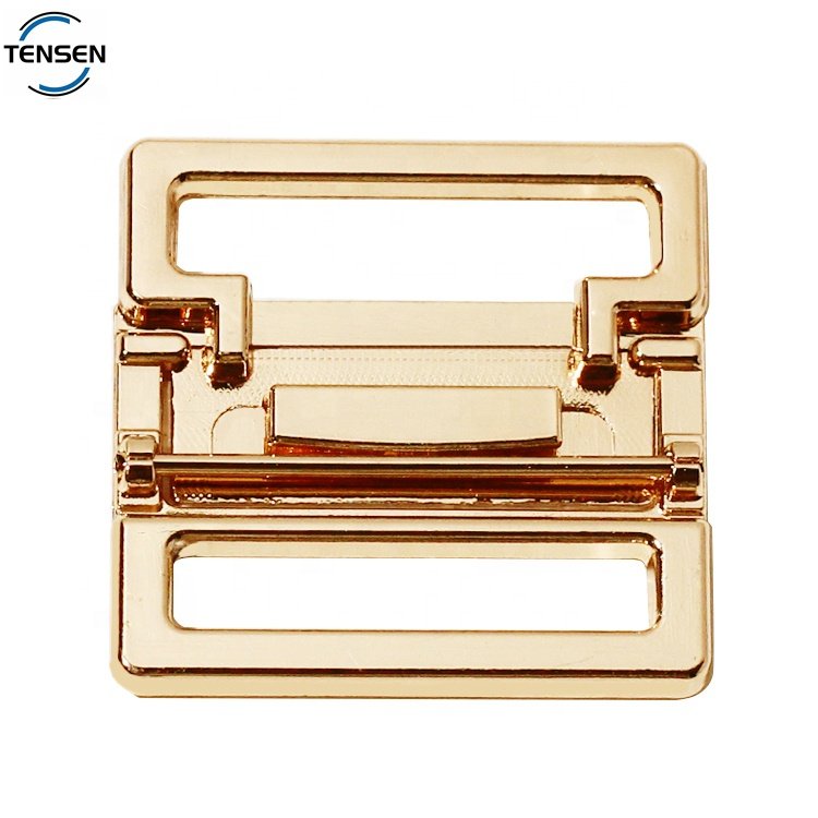 Fashion bikini closure buckle making customized engraved letter straps adjuster metal connector for swimwear accessory