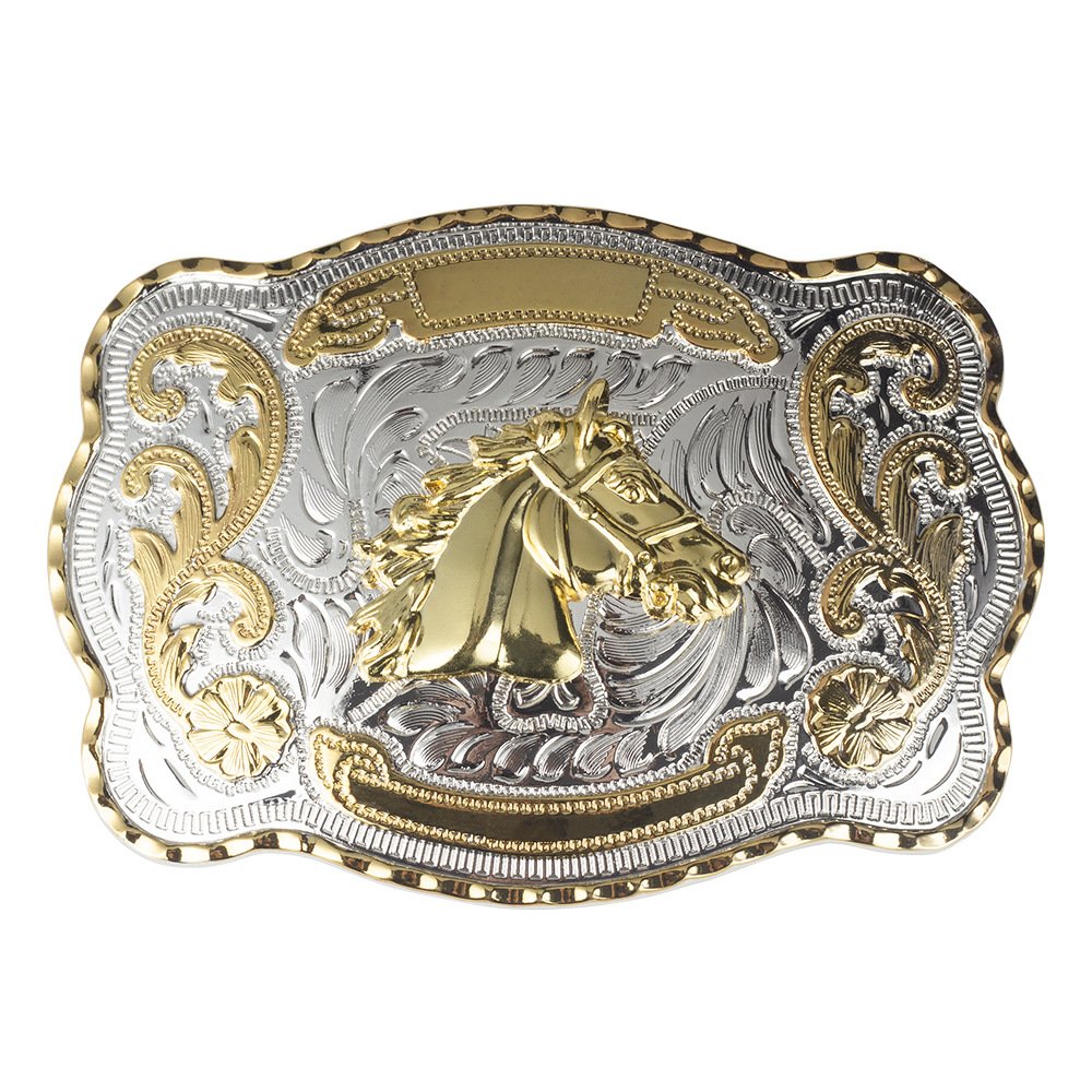 Wholesales Dual Plating Belt Buckle Western Cowboy Shiny Gold Silver Belt Buckle