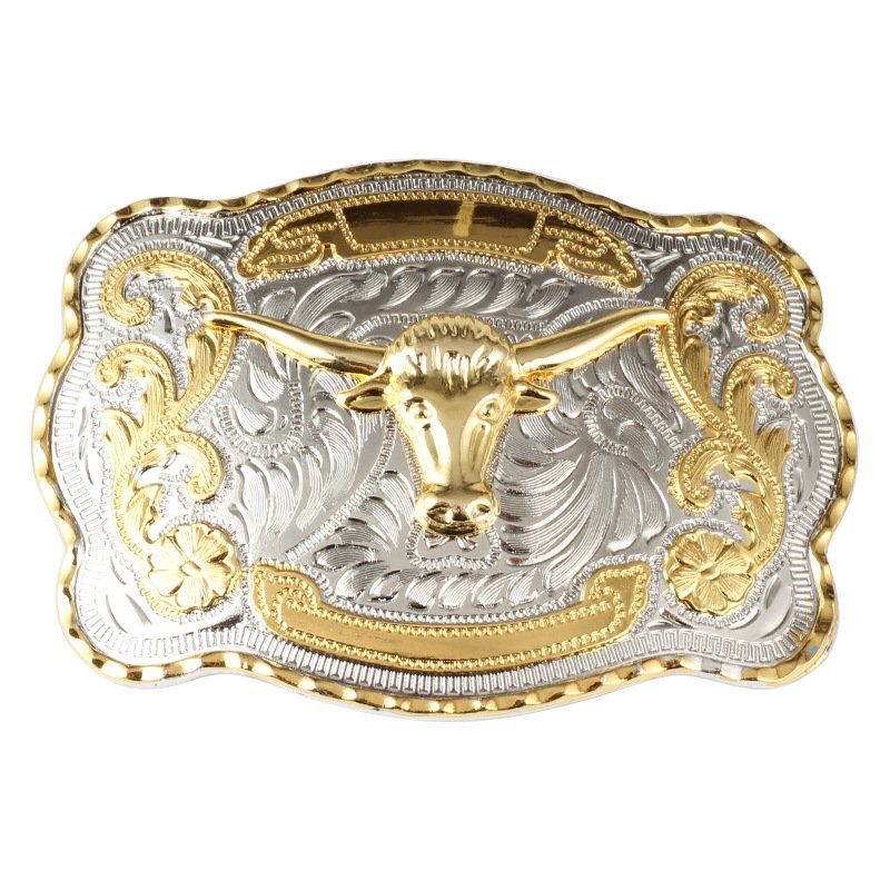 Wholesales Dual Plating Belt Buckle Western Cowboy Shiny Gold Silver Belt Buckle