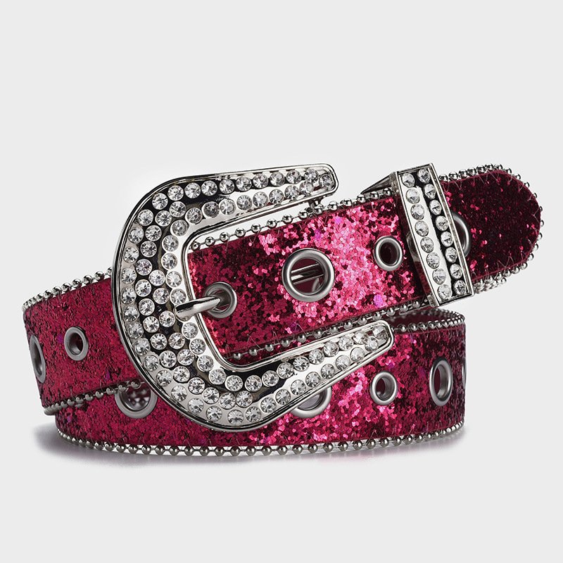 New Wide 3.8 cm shinny pu leather belt with rhinestone buckle
