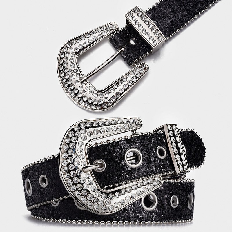 New Wide 3.8 cm shinny pu leather belt with rhinestone buckle