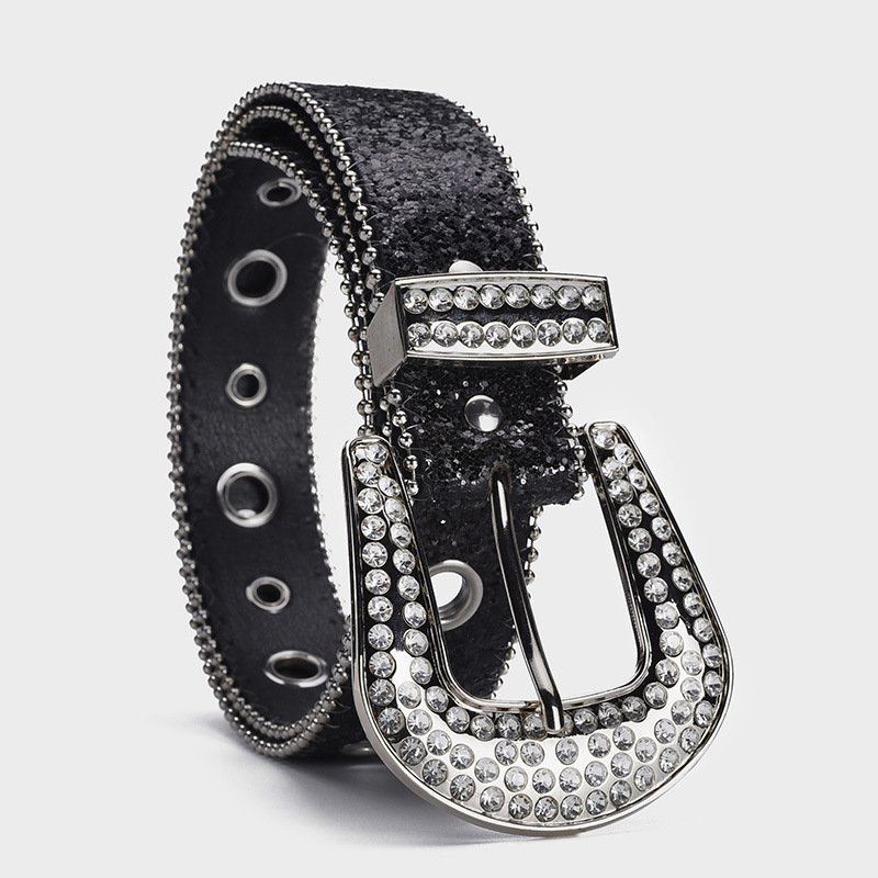 New Wide 3.8 cm shinny pu leather belt with rhinestone buckle