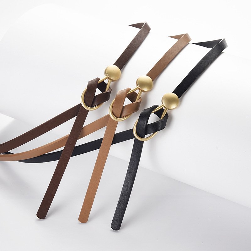 Ladies Fashion Water Drop Buckle Knotted Pu Belt With Skirt Sweater Suit Coat Waist Decoration Slim Slim Belt