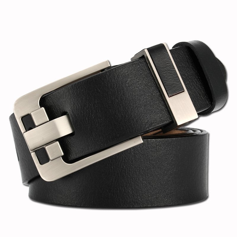 Wholesale Brown Color Cow Leather Belt Men Genuine Leather Metal Pin Clip Buckle Belt