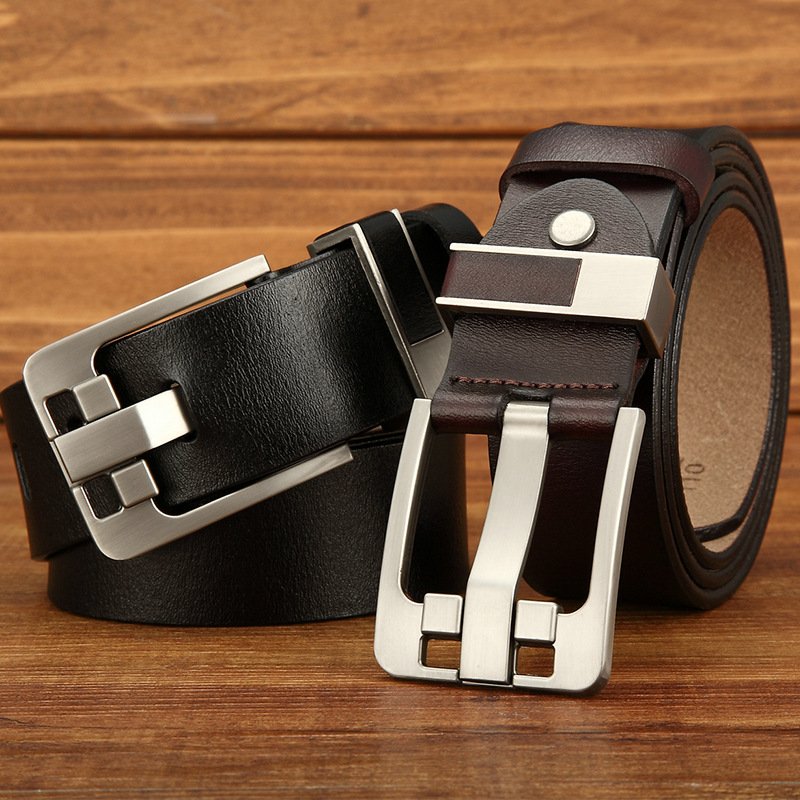 Wholesale Brown Color Cow Leather Belt Men Genuine Leather Metal Pin Clip Buckle Belt