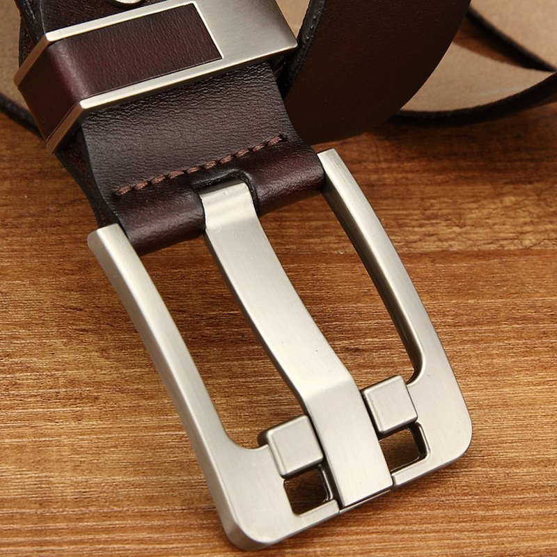 Wholesale Brown Color Cow Leather Belt Men Genuine Leather Metal Pin Clip Buckle Belt