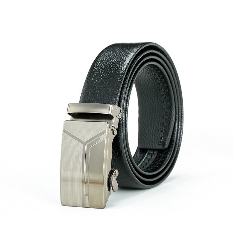 Automatic iron buckle strong pu man belt hot sell cheap price business pu material belt custom logo belt for man