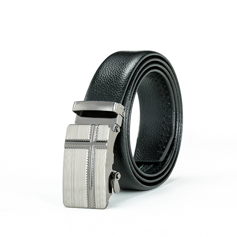 Automatic iron buckle strong pu man belt hot sell cheap price business pu material belt custom logo belt for man