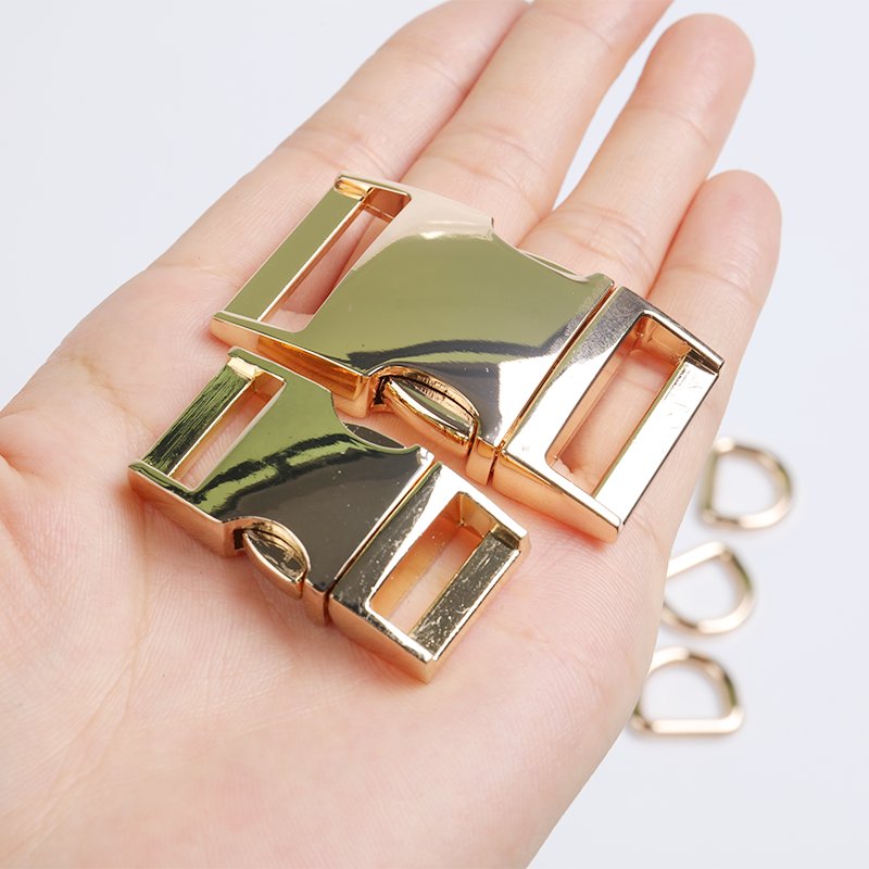 Custom Rose Gold Metal Zinc Alloy Silver Buckle Dog Collar D Rings Quick Side Release Buckle Dog Accessories