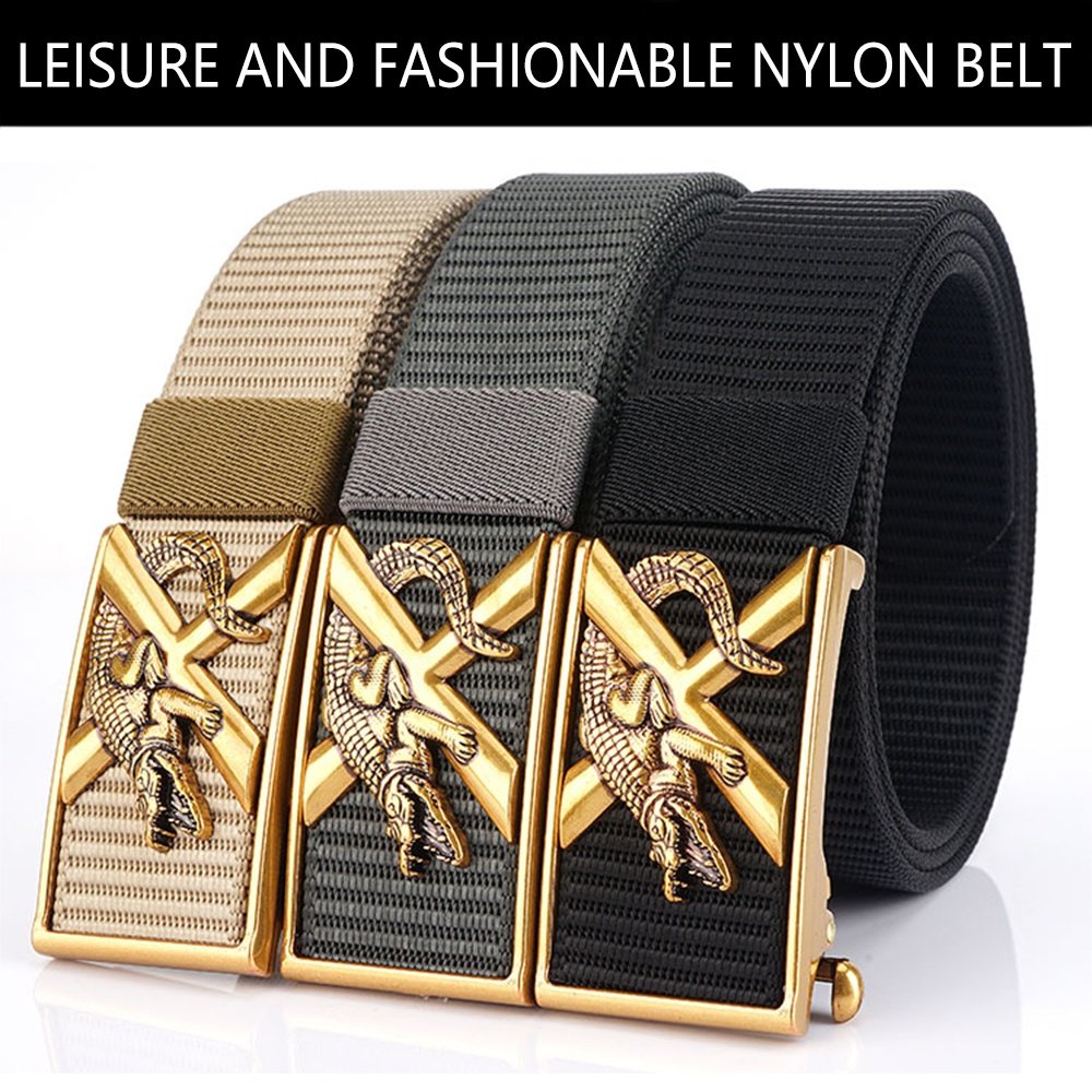 Wholesale Custom New Belt men toothless Metal automatic buckle men's belt imitation nylon canvas youth versatile casual belt