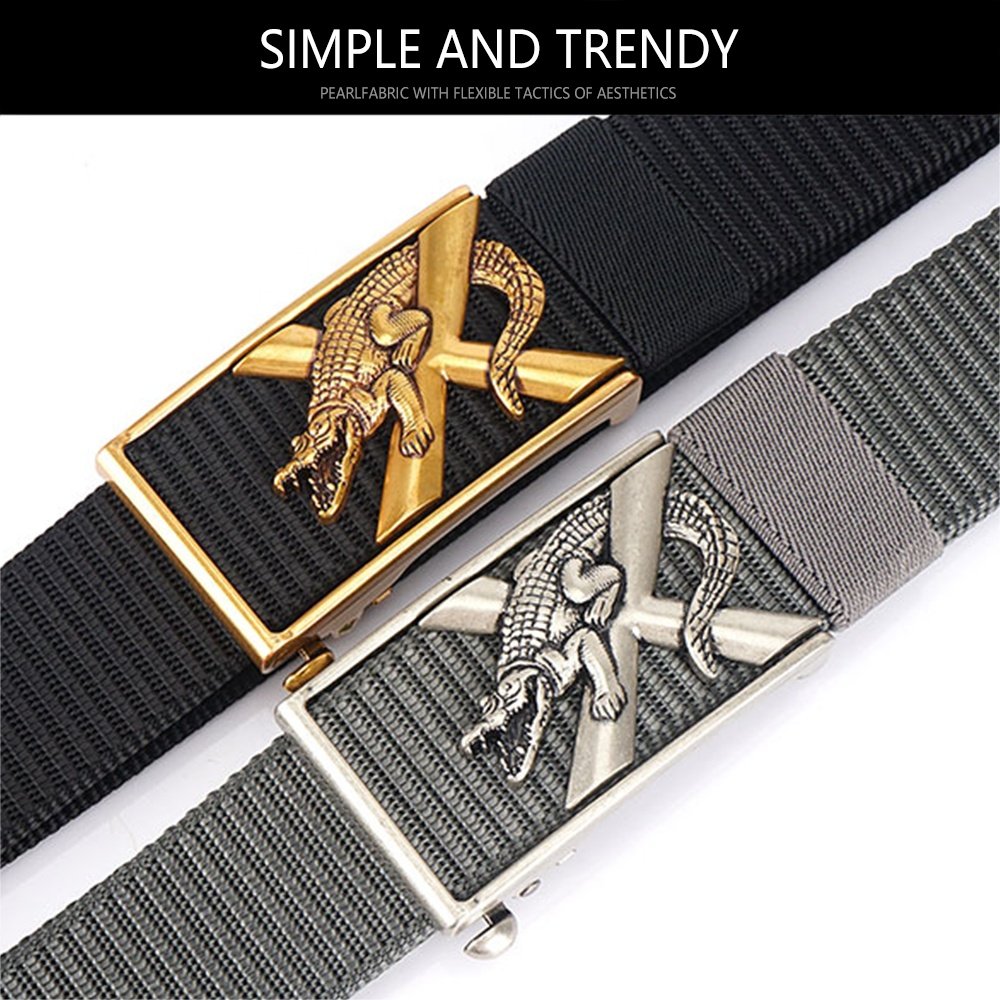 Wholesale Custom New Belt men toothless Metal automatic buckle men's belt imitation nylon canvas youth versatile casual belt