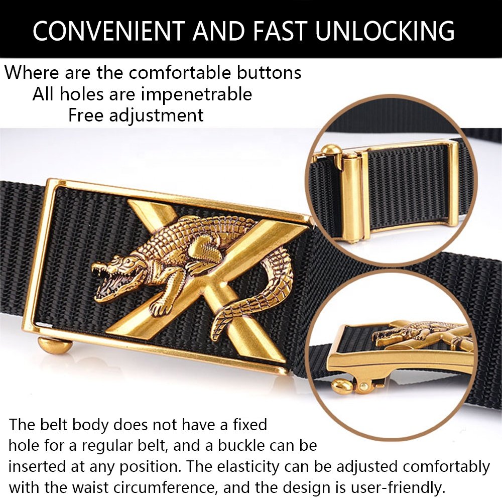 Wholesale Custom New Belt men toothless Metal automatic buckle men's belt imitation nylon canvas youth versatile casual belt