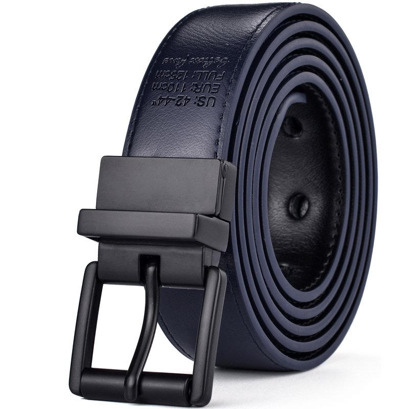 New Female Leather Belt 2.8CM Black and Blue Reversible Genuine Leather Belts for Women with Rotated Buckle