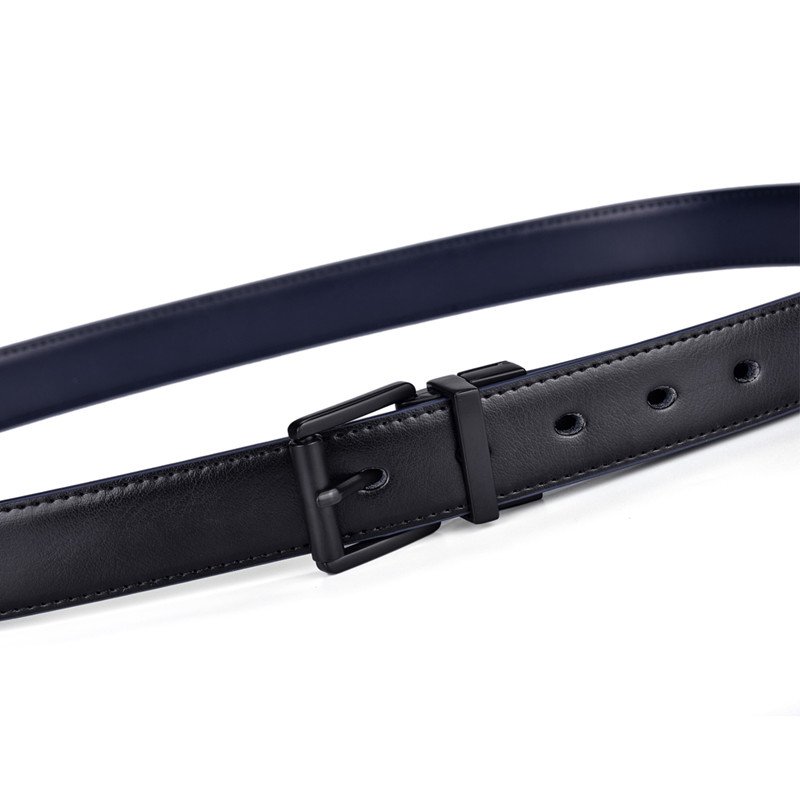 New Female Leather Belt 2.8CM Black and Blue Reversible Genuine Leather Belts for Women with Rotated Buckle