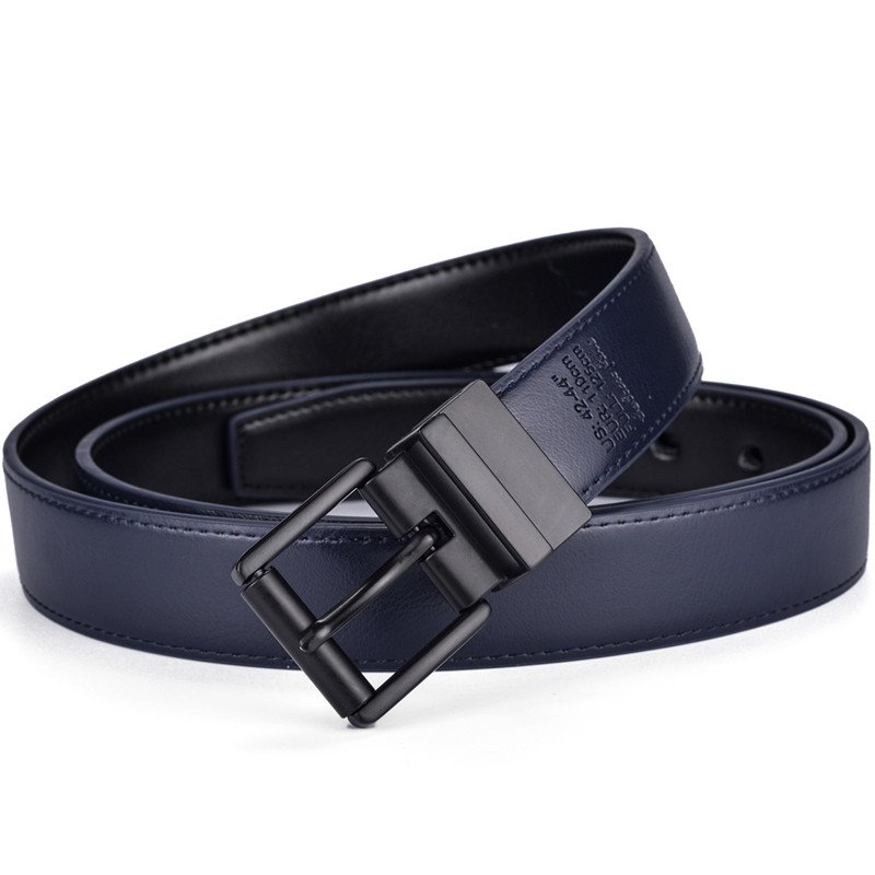 New Female Leather Belt 2.8CM Black and Blue Reversible Genuine Leather Belts for Women with Rotated Buckle