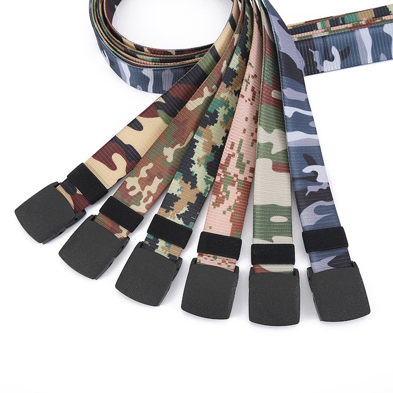 New Camouflage Canvas Belt With Plastic Buckle Men Outdoor Tactical Belt Nylon Belt