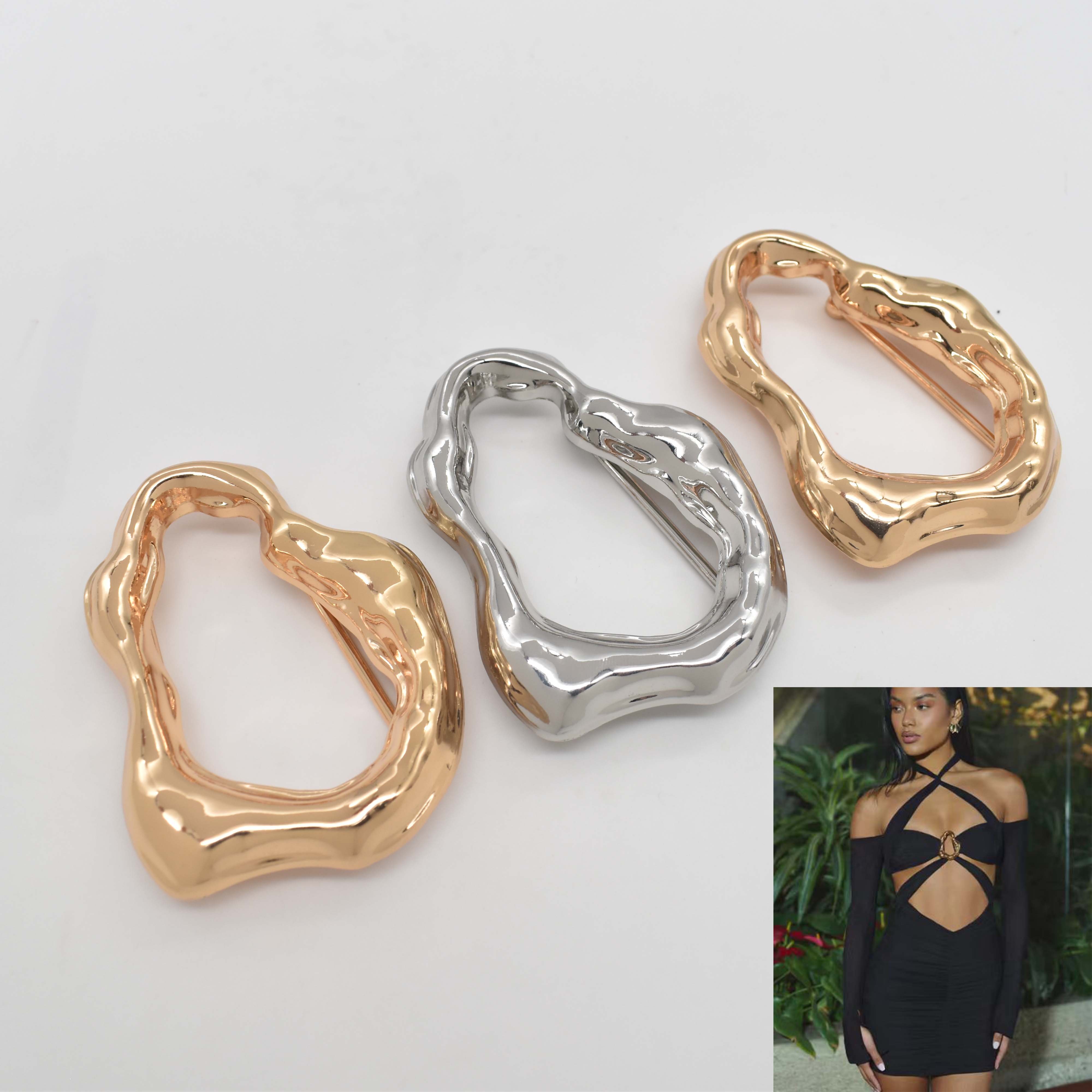 Luxury Chlorine Resistance Gold Buckle Irregular Ring Metal Bikini Beachwear Strap Connector Accessories For Swimwear