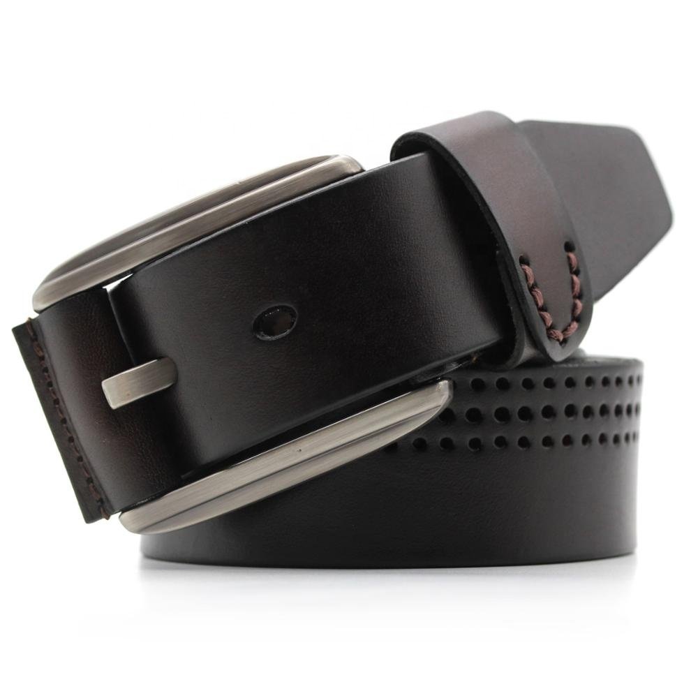 Cow Hide Leather Alloy Pin Buckle Brown Mens Luxury Full Grain Leather Belts For Men