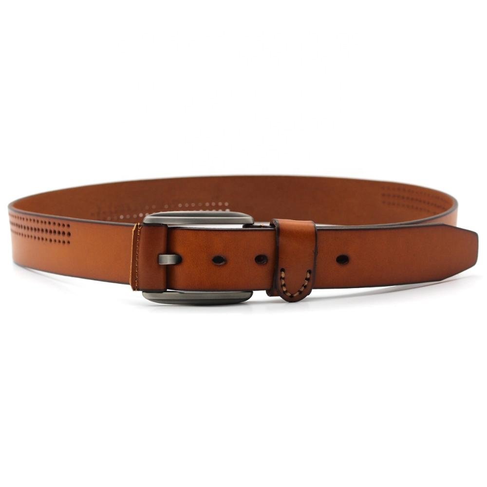 Cow Hide Leather Alloy Pin Buckle Brown Mens Luxury Full Grain Leather Belts For Men