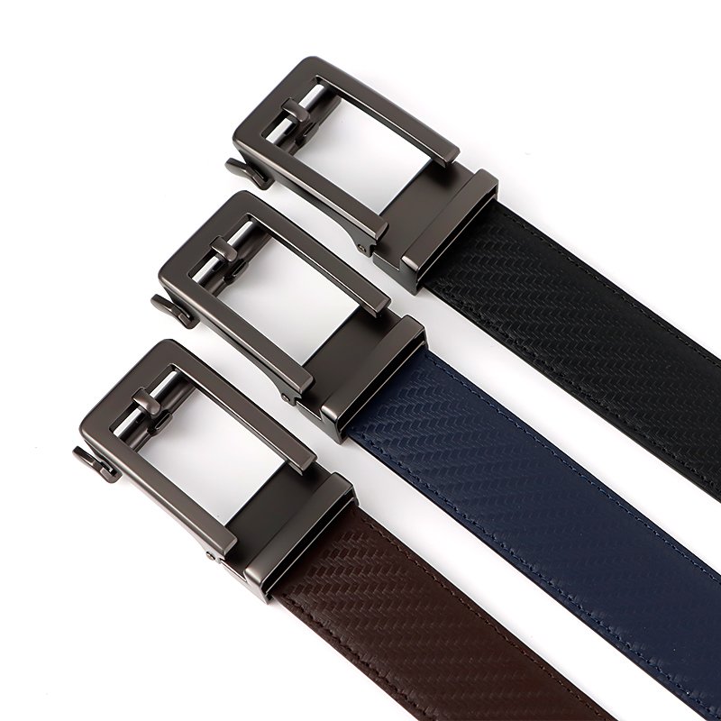 Men Automatic Buckle Genuine Leather Belt Simple Fashion Adjustable Genuine Leather Belt Customizable Logo Men Belt
