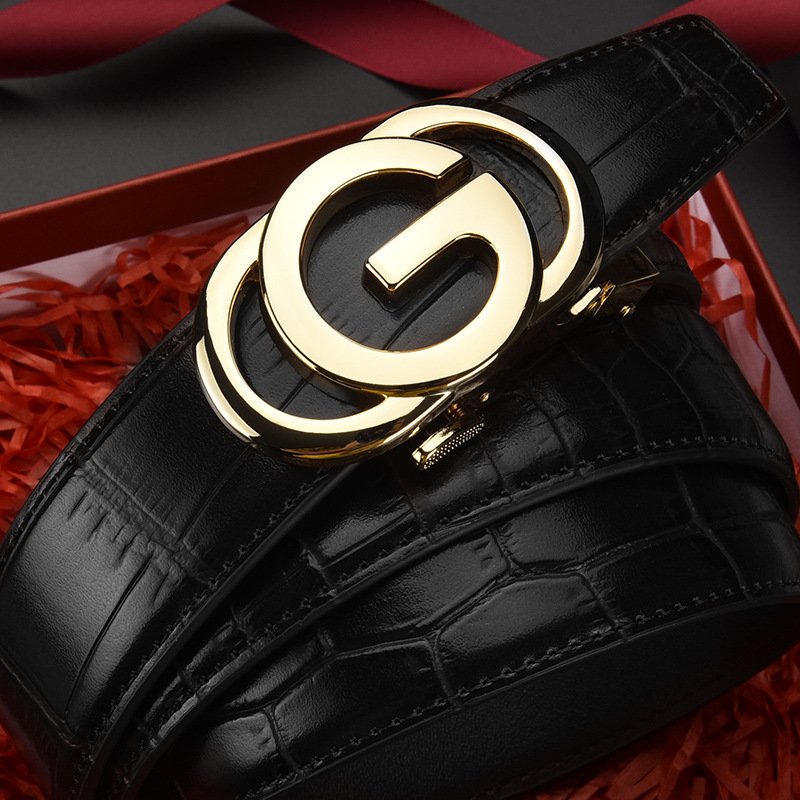 Men's genuine leather belt brand automatic buckle belt, cowhide belt, simple fashion waistband