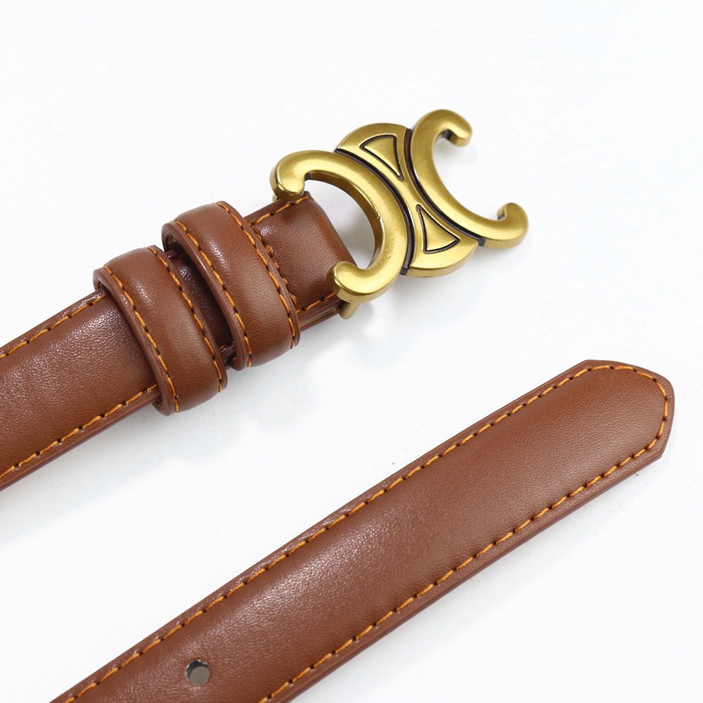 Wholesale Explosive Double C Triumph Belt Smooth Buckle Leather Belt Fashion Leather Thin Belt For Women